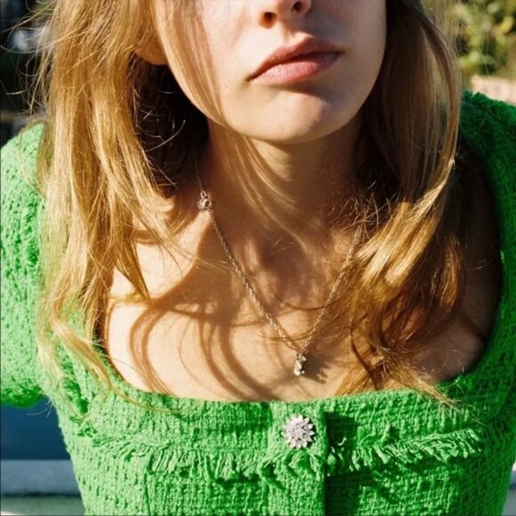 NWOT ZARA Textured Weave Boucle Dress with Jeweled Buttons size M - Picture 6 of 9